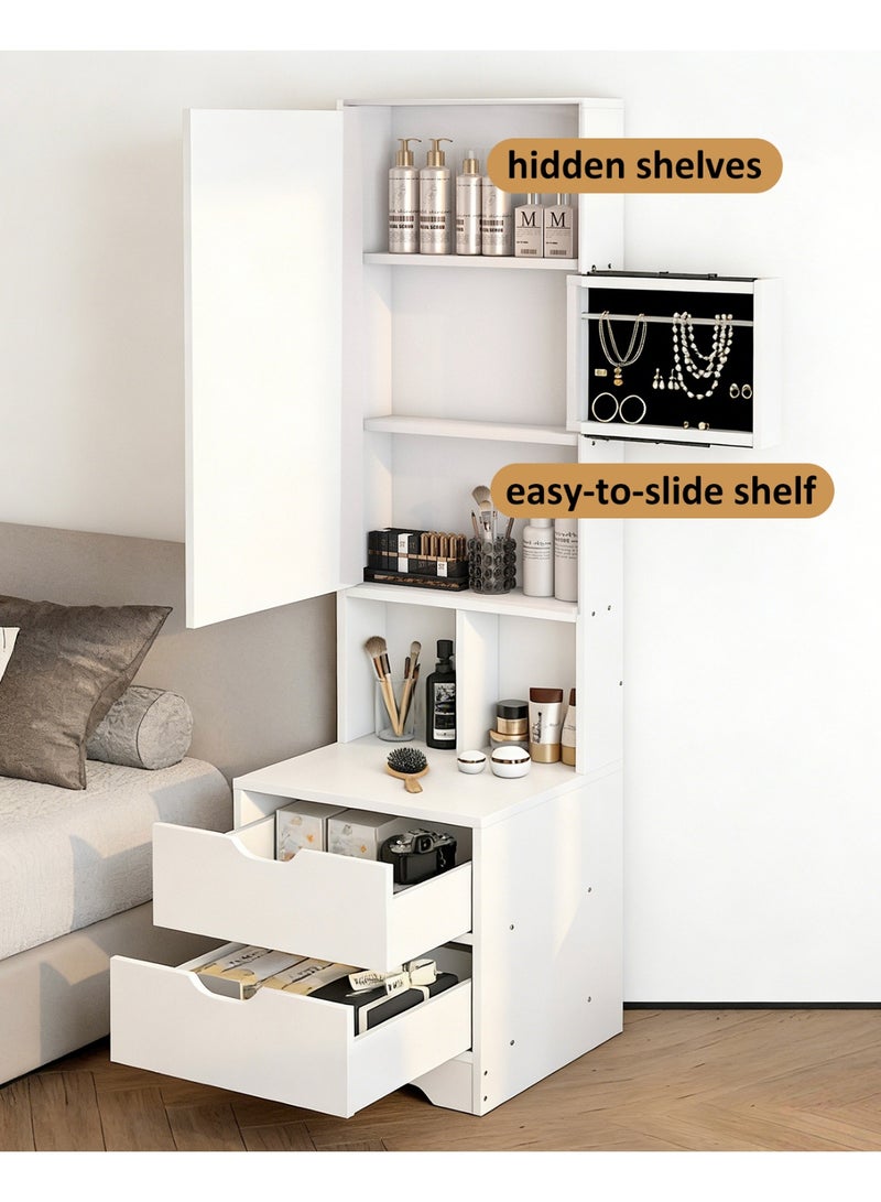 YY-ريشير طاولة تزيين جانبية مع مرآة، طاولة تزيين 40 سم مع رف منزلق للمجوهرات، خزانة تخزين مكياج بأدراج لغرفة النوم المنزلية - Image 2